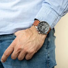 Load image into Gallery viewer, Hugo Boss Skytraveller Chronograph Black Dial Blue Leather Strap Watch for Men - 1514161