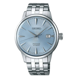 Seiko Presage Cocktail Time Automatic Ice Blue Dial Silver Steel Strap Watch for Men - SRPE19J1