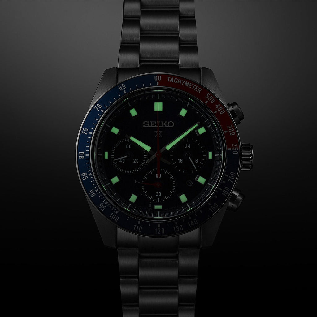 Seiko Prospex Speedtimer Solar Chronograph Blue Dial Silver Steel Strap Watch for Men - SSC913