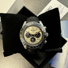 Load image into Gallery viewer, Seiko Prospex Speedtimer Solar Chronograph Ivory Dial Black Leather Strap Watch for Men - SSC943