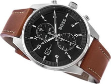 Load image into Gallery viewer, Hugo Boss Skytraveller Chronograph Black Dial Blue Leather Strap Watch for Men - 1514161
