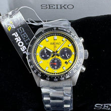 Load image into Gallery viewer, Seiko Prospex Speedtimer Solar Chronograph Yellow Dial Silver Steel Strap Watch for Men - SSC929