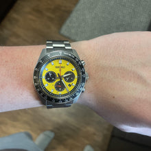 Load image into Gallery viewer, Seiko Prospex Speedtimer Solar Chronograph Yellow Dial Silver Steel Strap Watch for Men - SSC929