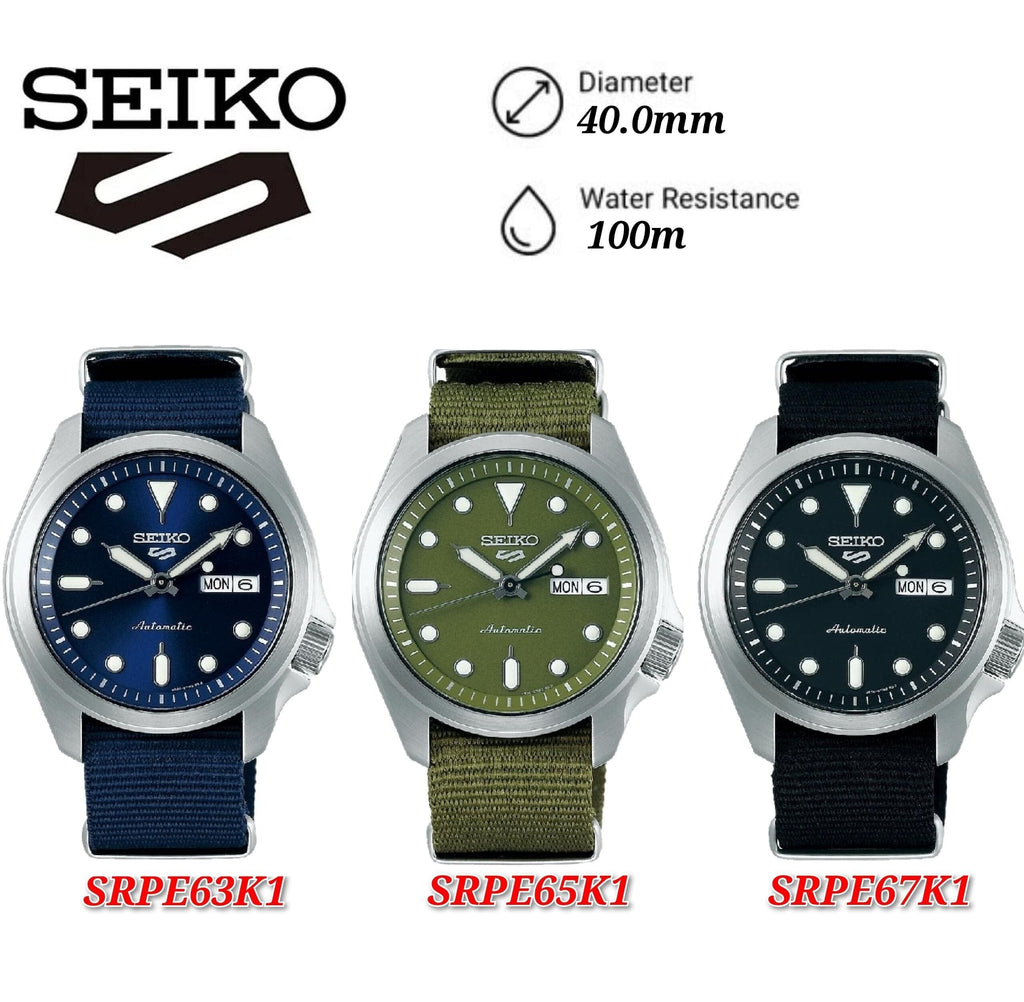 Seiko 5 Sports Automatic Black Dial Black Nylon Strap Watch for Men - SRPE67K1