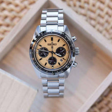 Load image into Gallery viewer, Seiko Prospex Speedtimer Solar Chronograph Gold Dial Silver Steel Strap Watch for Men - SSC817