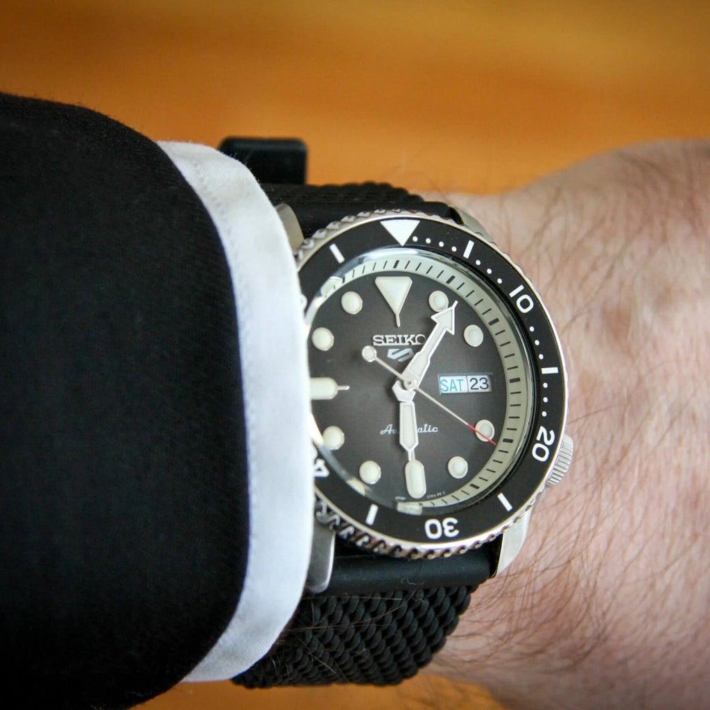 Seiko 5 Sports SKX Automatic Black Dial Black Silicone Strap Watch for Men - SRPD73K2