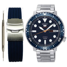Load image into Gallery viewer, Seiko 5 Sports Automatic Blue Dial Silver Steel Strap Watch for Men - SRPC63J1