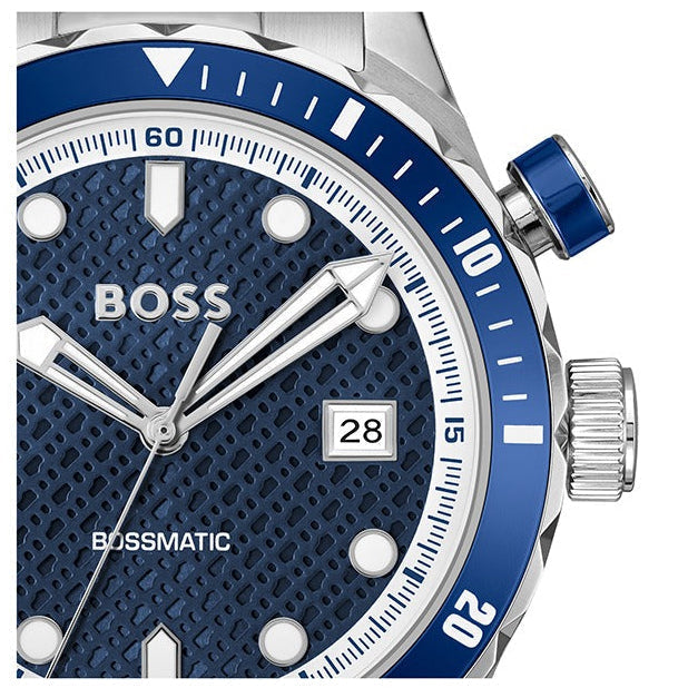 Hugo Boss Bossmatic Automatic Blue Dial Silver Steel Strap Watch for Men - 1514177