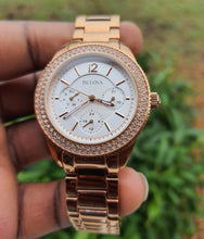 Load image into Gallery viewer, Bulova Crystal Silver Dial Rose Gold Steel Strap Watch for Women - 97N101
