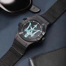 Load image into Gallery viewer, Maserati Potenza Aqua Edition Black Dial Black Mesh Bracelet Watch For Men - R8853144002