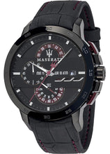 Load image into Gallery viewer, Maserati Ingegno Chronograph Black Dial Black Leather Strap Watch For Men - R8871619003