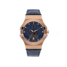 Load image into Gallery viewer, Maserati Potenza 42mm Rose Gold &amp; Blue Dial Blue Leather Strap Watch For Men - R8851108027