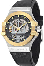 Load image into Gallery viewer, Maserati Potenza Automatic Skeleton Grey Dial Black Leather Strap Watch For Men - R8821108037