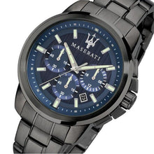 Load image into Gallery viewer, Maserati Successo Chronograph Blue Dial Black Steel Strap Watch For Men - R8873621005