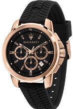 Load image into Gallery viewer, Maserati Successo 44mm Black Rose Gold Dial Black Rubber Strap Watch For Men - R8871621012