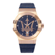 Load image into Gallery viewer, Maserati Potenza 42mm Rose Gold &amp; Blue Dial Blue Leather Strap Watch For Men - R8851108027