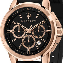 Load image into Gallery viewer, Maserati Successo 44mm Black Rose Gold Dial Black Rubber Strap Watch For Men - R8871621012
