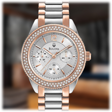 Load image into Gallery viewer, Bulova Crystal Collection Silver Dial Two Tone Steel Strap Watch for Women - 98N100