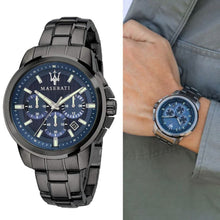 Load image into Gallery viewer, Maserati Successo Chronograph Blue Dial Black Steel Strap Watch For Men - R8873621005
