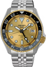 Load image into Gallery viewer, Seiko 5 Sports GMT Automatic 70th Anniversary Taiwan Limited Edition Gold Dial Silver Steel Strap Watch For Men - SSK044K1