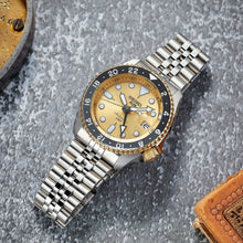 Load image into Gallery viewer, Seiko 5 Sports GMT Automatic 70th Anniversary Taiwan Limited Edition Gold Dial Silver Steel Strap Watch For Men - SSK044K1