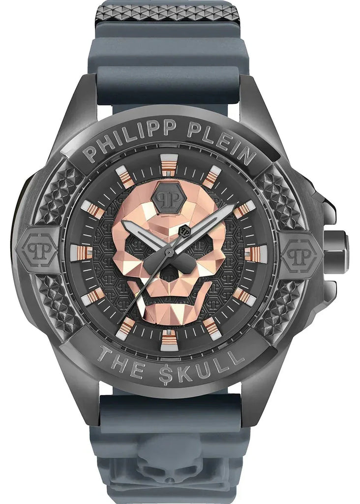 Philipp Plein The Skull Grey Dial Grey Silicone Strap Watch For Men- PWAAA2324