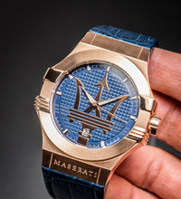 Load image into Gallery viewer, Maserati Potenza 42mm Rose Gold &amp; Blue Dial Blue Leather Strap Watch For Men - R8851108027