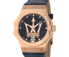 Load image into Gallery viewer, Maserati Potenza 42mm Rose Gold &amp; Blue Dial Blue Leather Strap Watch For Men - R8851108027