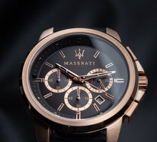 Load image into Gallery viewer, Maserati Successo 44mm Black Rose Gold Dial Black Rubber Strap Watch For Men - R8871621012