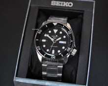 Load image into Gallery viewer, Seiko 5 Sports Automatic Day Date Black Dial Silver Steel Strap Watch for Men - SRPD55K1