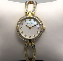 Load image into Gallery viewer, Bulova Crystal Collection Mother of Pearl Dial Gold Steel Strap Watch for Women - 98L225