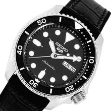 Load image into Gallery viewer, Seiko 5 Sports SKX Automatic Black Dial Black Leather Strap Watch for Men - SRPD55K2