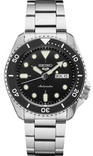 Load image into Gallery viewer, Seiko 5 Sports Automatic Day Date Black Dial Silver Steel Strap Watch for Men - SRPD55K1