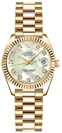 Rolex Lady-Datejust 26 Mother of Pearl Diamond Gold Watch 179178