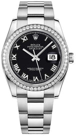 Rolex Datejust 36 Black Roman Numeral Oyster Bracelet Watch 116244-0040