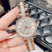 Load image into Gallery viewer, Bulova Crystal Collection Silver Dial Rose Gold Steel Strap Watch for Women - 98L229