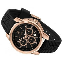 Load image into Gallery viewer, Maserati Successo 44mm Black Rose Gold Dial Black Rubber Strap Watch For Men - R8871621012
