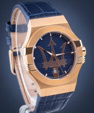 Load image into Gallery viewer, Maserati Potenza 42mm Rose Gold &amp; Blue Dial Blue Leather Strap Watch For Men - R8851108027